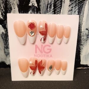 Red and White Press-On Nails